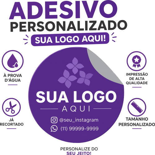 Adesivo Personalizável 3x3 • 1000 unidades, 500 ou 200